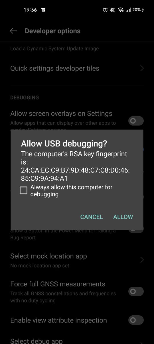 Allow USB debug from this computer